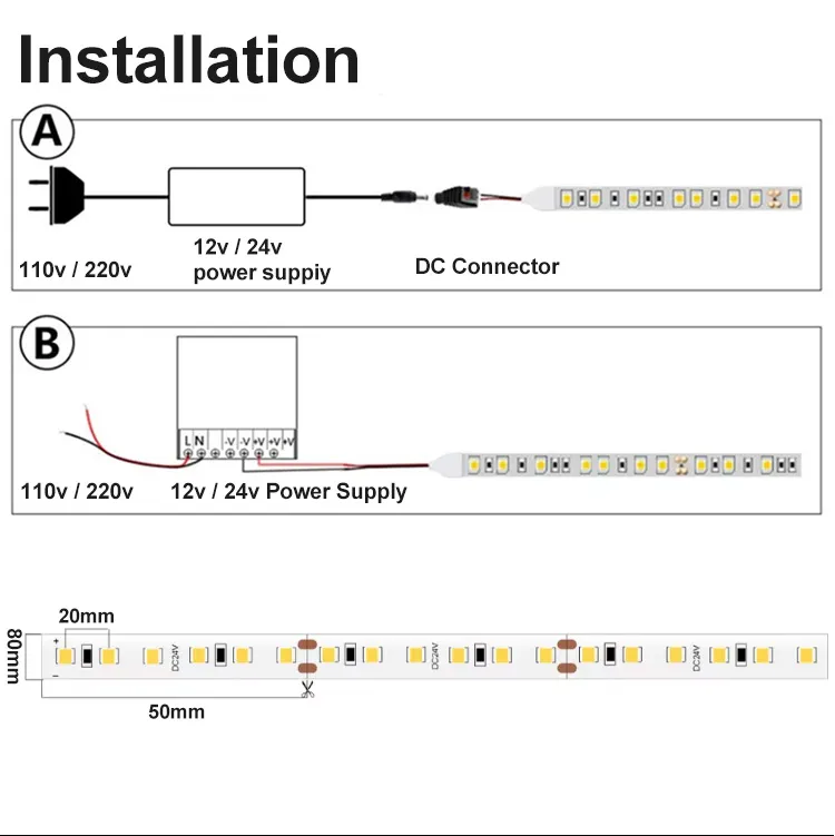12V 2835 120LED/M 8mm IP20 2700K-6500K CRI90 CRI95 CRI97 CRI98 LED+Strip+Lights LED Strip Light