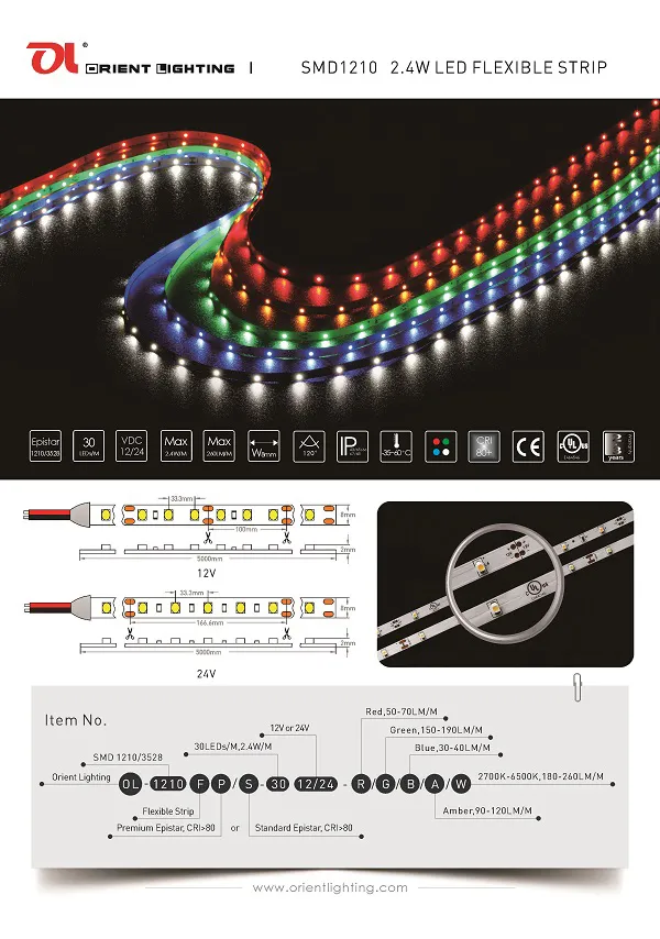 Ce UL 30 LEDs/M SMD 1210 Flexible LED Green Strip Light