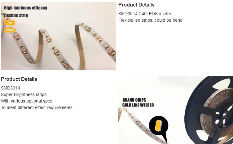 DC12V/24V SMD3014 PCB10mm Width Flexible LED Strip Light with 240LEDs/M