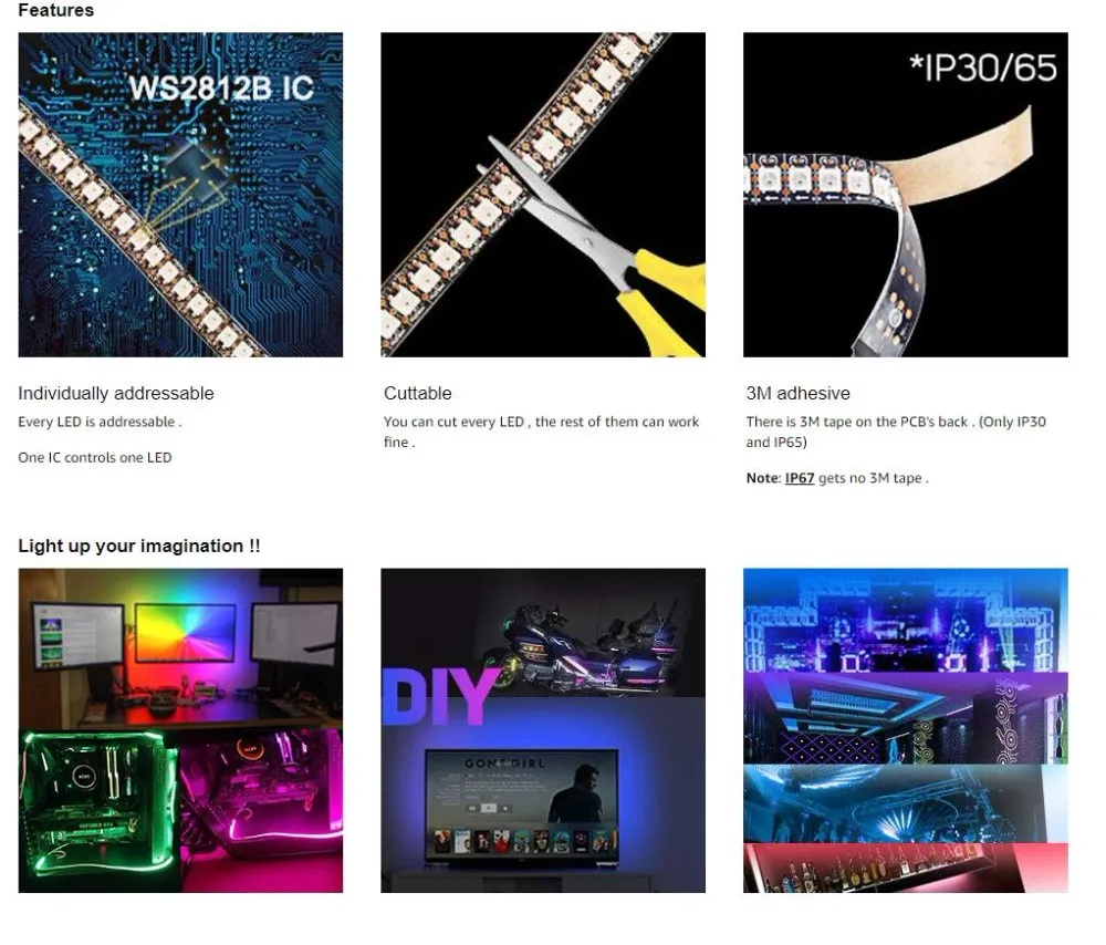 Glite 30 LEDs Addressable Strip RGB Magic Digital LED Strip 5V 2812 with Power Supplier and Controller