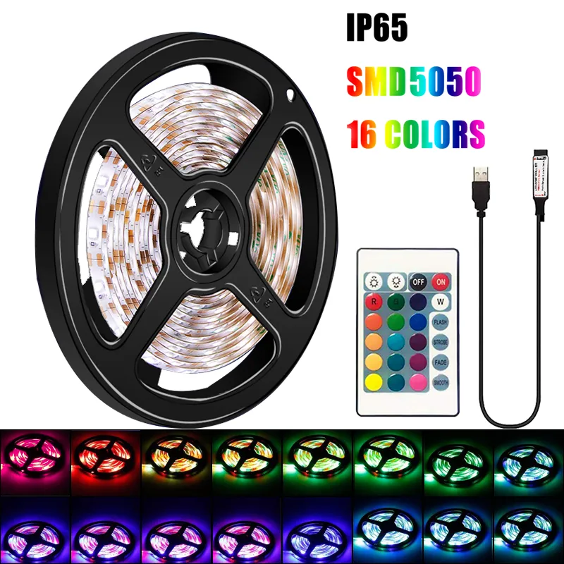 RGB SMD5050 Outdoor Waterproof LED Strip Lights with 24key 44key Remote Controller Au EU UK Us Power Supply