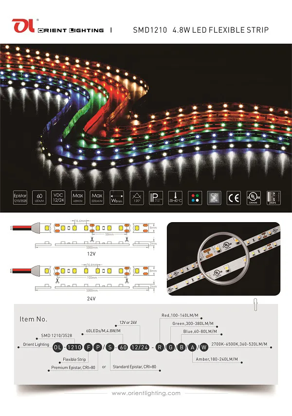 UL Ce SMD 1210 60 LEDs/M Flexible LED Strip Light