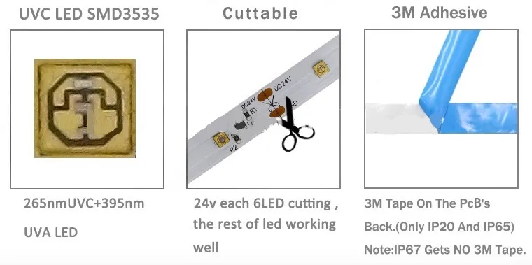 UVC LED 254nm 265nm 275nm LED Bar Light, UVB 280nm 305nm 315nm LED Strip. 380nm 365nm UVA LED Strip Light Ultra Violet LED